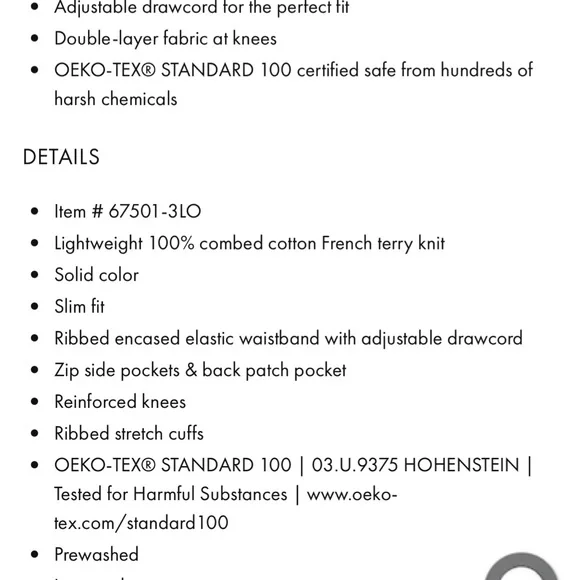 Hanna Andersson Slim Fit French Terry Double Knee Sweatpants, 130 cm/ US 8 - Picture 6 of 6